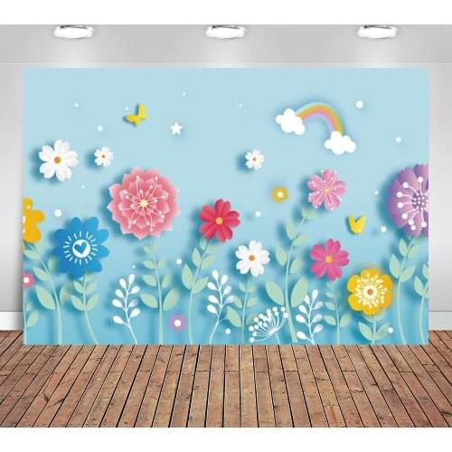 Chinese Paper Cut Art Flowers Newborn Baby Shower Photography Backdrop Rainbow Children Room Decor Vinyl Photo Backgrounds
