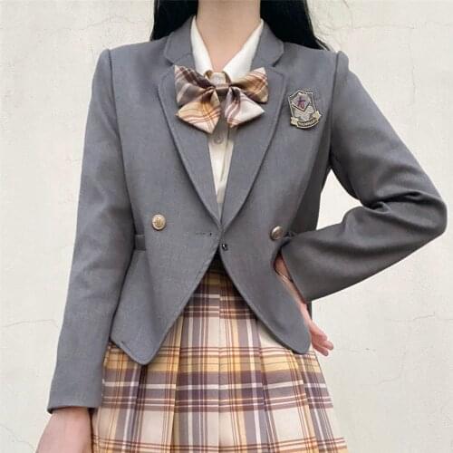 Japanese School Uniform Blazers Preppy Style Autumn Short JK Notched Collar Long Sleeve Solid Basic Jackets