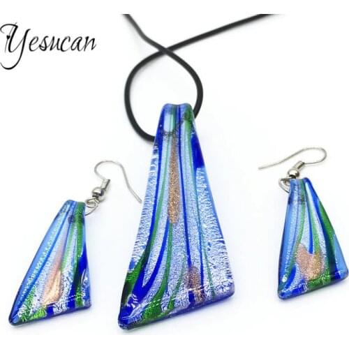 Yesucan Twisted Lampwork Glass Irregular Glass Pendant Charm Necklace&Dangle Drop Earrings Bijoux Gift Statement Party Jewelry
