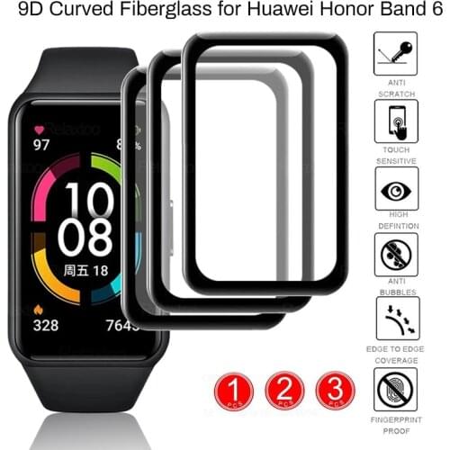 1-3Pcs 9d curved protective glass for huawei honor band 6 fiberglass screen protectors on hauwei honer band6 smartbracelet films