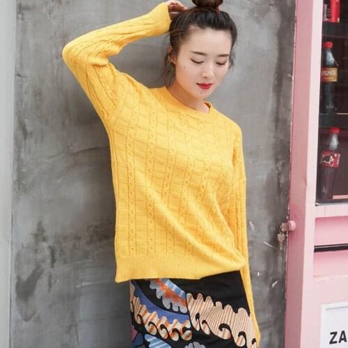 Women Clothes 2019 Casual Tops Loose Thick Short Pure-color Retro Flax Yellow Pullover Autumn Winter Woman Knitt Sweater Jumper