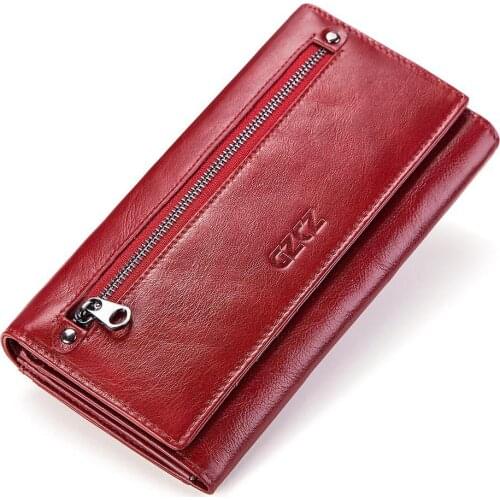 Genuine Leather Women Long Purse Solid Hasp Wallet Card Holder