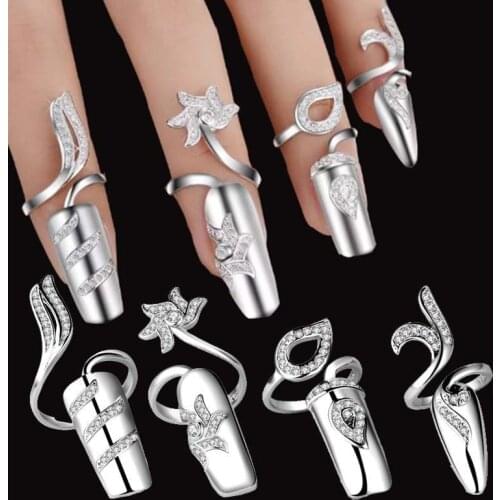 AE-CANFLY 2021 Fashion Crystal Finger-nail Ring Open Ring Women Girls Cubic Zircon Wedding Jewelry Accessories Party new