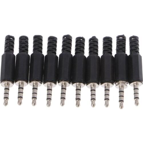 10 Pcs 3.5mm 1/8" Jack 4 Pole Stereo Audio Male Plug Cable Connector DIY Soldering