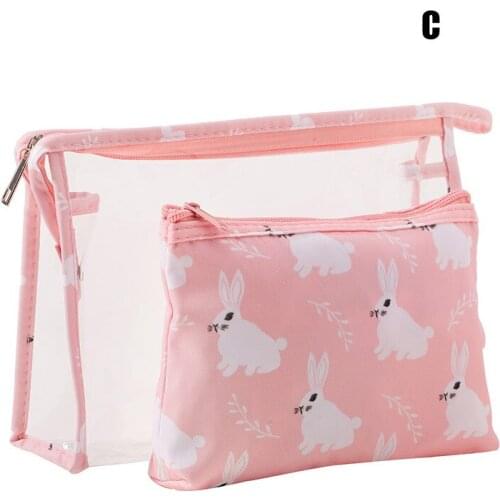 2pcs Portable Travel Cosmetic Bags Makeup Organizer Large Capacity Printed Toiletry Pouch Purse JL