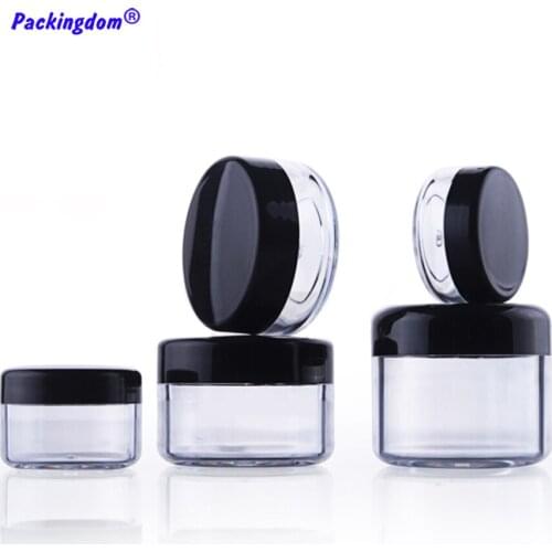 20pcs Empty Cream Jar Cosmetic Containers Plastic Clear Round Black Caps Makeup Packaging Refill Powder Jars 3g 5g 10g 15g 20g