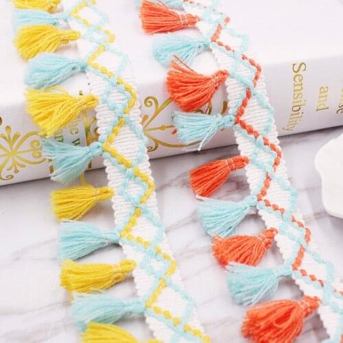 26 yards width 2cm broom rows with colored fringed lace DIY clothing scarf luggage hat accessories lace Factory Direct Selling
