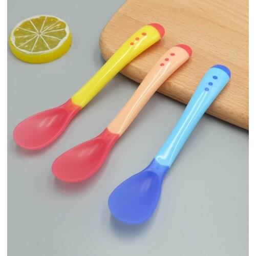 3pcs Small Toddlers Utensils Plastic Baby Spoons Infant Feeding Tool Heat Sensitive Kids Tableware