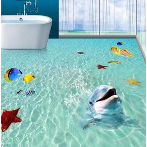 Beibehang Custom beach sea water tropical fish starfish dolphins 3d flooring pvc thick wear-resistant ultra-environmentally