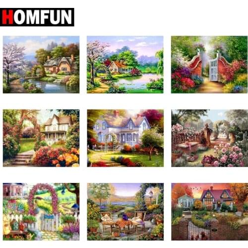 HOMFUN Diamond Painting "Garden Lake plant" Cross Stitch Custom Photo Diamond Embroidery Square Round Drill Home Decor