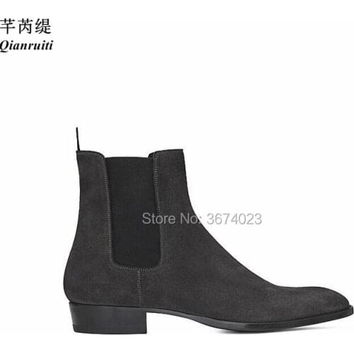 Qianruiti Super Star Mens Chelsea Boot Pointed Toe Casual Shoes Vintage Motorcycle Boots British Shoes Men Ankle Botas