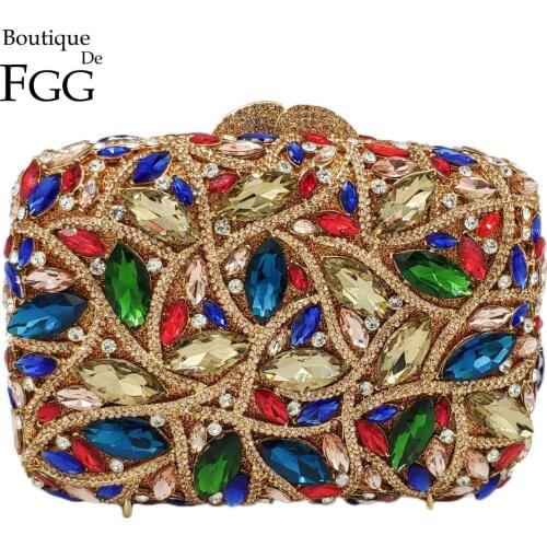 Boutique De FGG Multicoloured Hollow Out Women Crystal Clutch Evening Bags Wedding Rhinestone Handbags Bridal Diamond Purses Bag