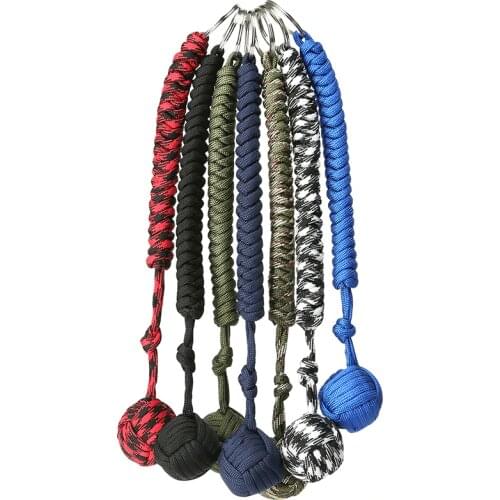Outdoor Survival Defense Key Chain Monkey Fist Self Defense Lanyard 7-core Steel Ball Braided keychain Parachute Rope Climbing