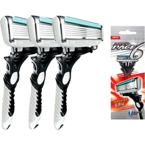 New Original DORCO Pace 6 Layer Razor 2Pcs/lot Men Shaver Razor Stainless Steel Safety Razor Blades