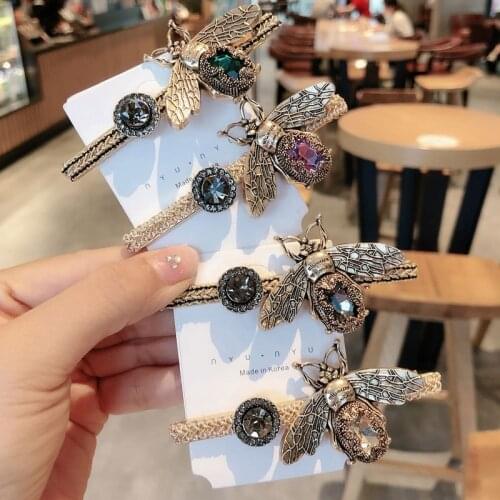 Colored Rhinestone Bee Barrette Hairpins For Women Vintage Shiny Crystal Metal Bee Butterfly Hair Clips Headdress Wholesale