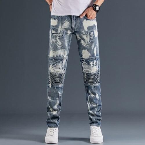MenS Pants Jeans Streetwear Slim Denim Trousers Biker High Quality Male Casual Designer Ripped Comfortable Advanced Tactical
