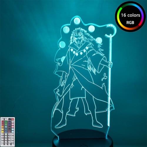 Naruto Figure Rikudo Madara 3D LED Anime Nightlights Naruto 3D Acrylic Desk Lamp Home Lighting for Children Bedroom Decor Toys