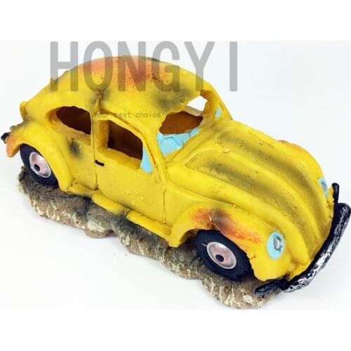 HONGYI 1 piece resin fish tank ornament cave aquarium decoration damaged car crafts ornaments air pump car toy
