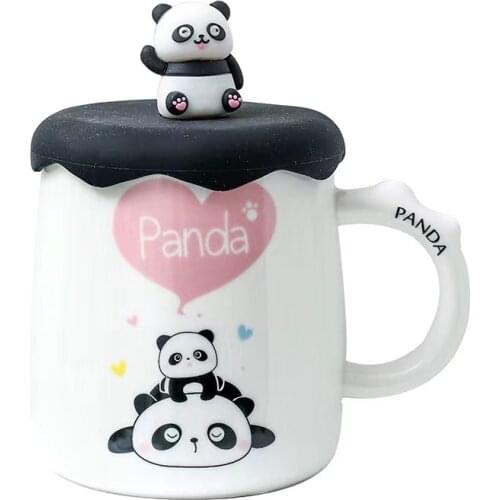 Panda Mug Coffee Breakfast Cup Large Capacity Water Glass Milk Cup Creative Cartoon Ceramic Cup with Lid with Spoon Coffee Cup
