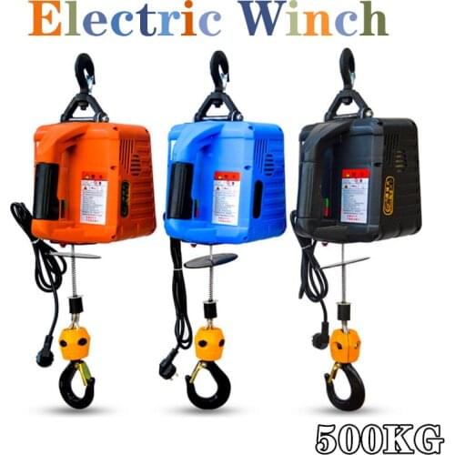 220V 500KG 7.6M Portable Electric Winch with wireless remote controller winch traction block Electric hoist windlass free shipp