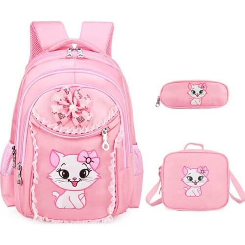 Cute Cat Embroidery Kids Backpack School Bag for Girls Student Book Bag Kids Schoolbag Cool Primary Children Bookbags