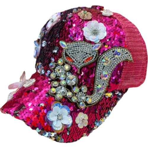 Fashion Summer Ladies Baseball Cap Snapback Shiny Fox Color Sequin Mesh Cap Girl Party Sunshade Hat