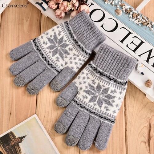 Fashion Snowflake Printing Gloves Mobile Phone Touch Screen Knitted Gloves Winter Thick Warm Gloves Unisex Guantes Invierno
