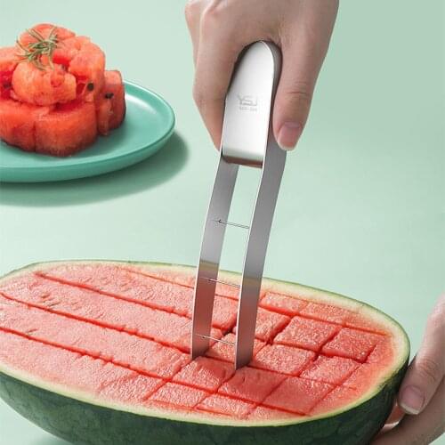 Watermelon Cutter Slicer Set, Stainless Steel Safe Fruit Salad Cube Slicer, Watermelon Knife Cutter Tool with Melon Baller Scoop