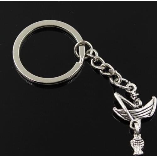New Fashion Men 30mm Keychain DIY Metal Holder Chain Vintage Fisherman Fishing Boat 31x19mm Silver Color Pendant Gift