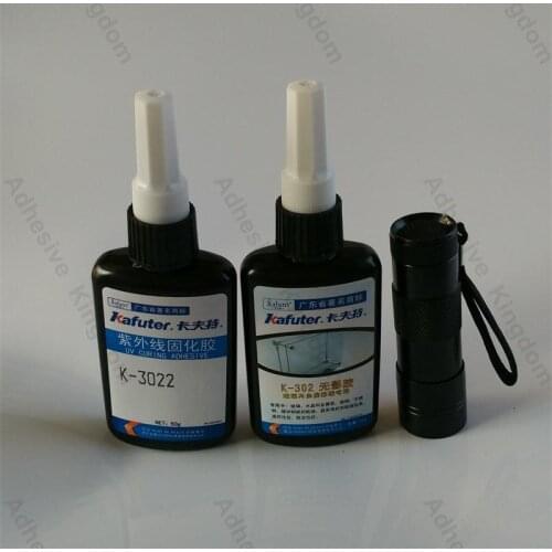 New 2pcs 50g kafuter K-3022/K-302 UV glue +portable UV flashlight uv curing adhesive Acrylic Transparent plexiglass glue