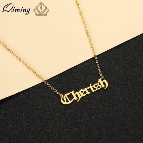 QIMING Meanful Words Cherish Letter Necklace Women Ladies Dainty Thin Chains Wedding Anniversary Gift Gold Necklaces