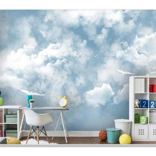 Papel de parede Nostalgic retro blue sky white cloud background 3d wallpaper,living room tv wall children bedroom mural