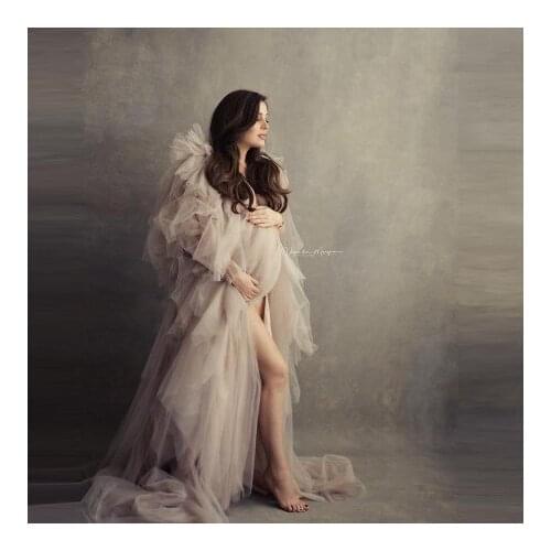 Elegant Tiered Tulle Pregnancy Dresses Handmade Custom Made Ruffles Fluffy Front Open Tulle Photo Shoot Maternity Dressing Gowns