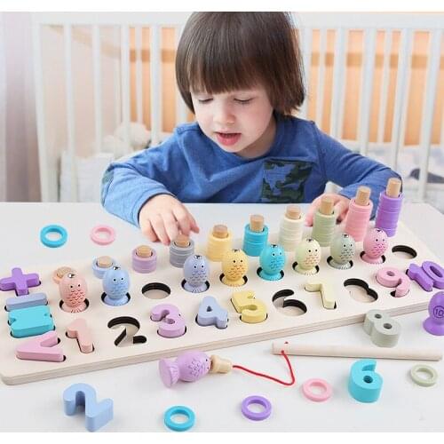 Early Childhood Montessori Math Toys childrens education Wooden toys fishing counting Numbers matching numerical shapes puzzle