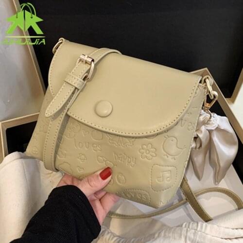 Luxury Ladies Handbag Summer New High Quality PU Leather Solid Color Embossing Shoulder Bags Fashion Ribbon Design Messenger Bag