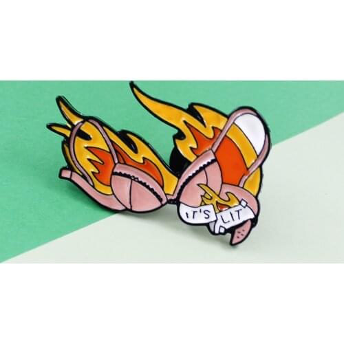“IT’S LIT” Pink Bra Underwear Flame Brooch Female Unisex Gifts Accessories Denim Jeans Lapel Feminists Ornaments