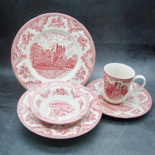 The Old Britain Castles Pink Dinner Set European Style Dinner Ware Ceramic Breakfast Plate Beef Dishes Dessert Dish Soup Bowl