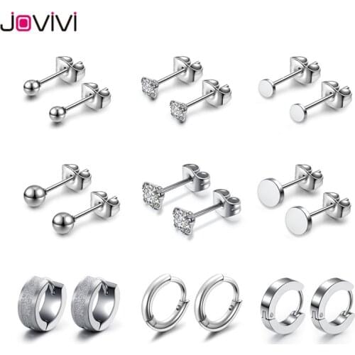 Jovivi 18 Pcs Stainless Steel Stud Earring Round Hoop Earring Stud Ear Studs Piercing Bijoux Jewelry Body Piercing Jewelry