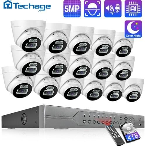 Techage 16CH 5MP POE Security Camera System Doom AI Camera NVR Kit Two Way Audio H.265 Outdoor P2P CCTV Video Surveillance Set