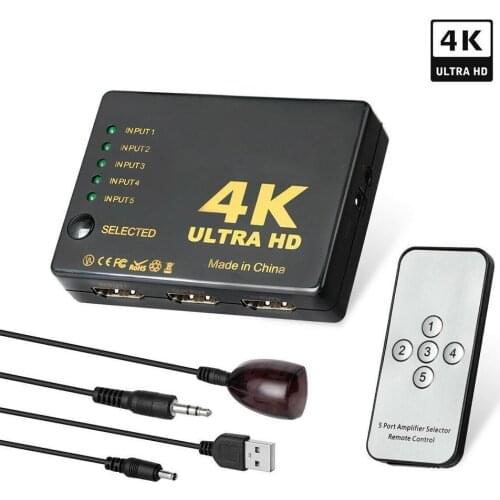HDMI-compatible Switcher Ultra HD 4K Splitter 1x5 Port 3D 4K*2K Video Switch 1 Input 5 Output HUB With IR Remote For PS3 PC DVD