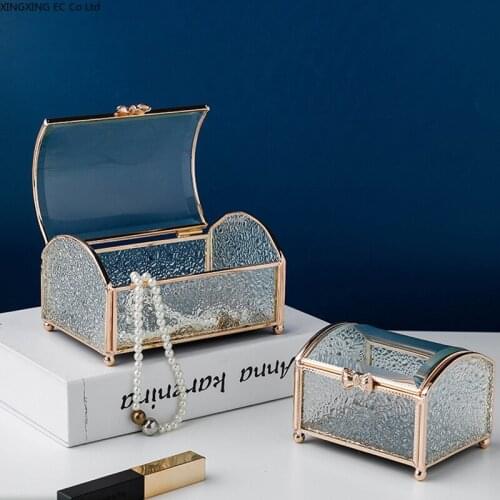 Nordic Glass Jewelry Box Light Luxury Golden Jewelry Box Bedroom Dressing Table Jewelry Storage Tool Home Decoration Ornaments