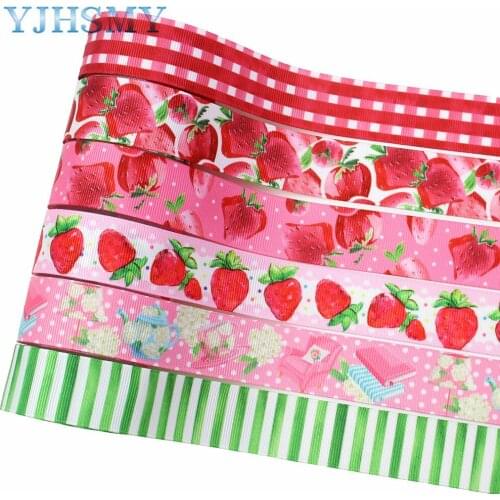 YJHSMY L-20410-279,25mm 10yards geometric Strawberry cartoon Printed grosgrain Ribbons,bow cap,Clothing,Party DIY Decorations