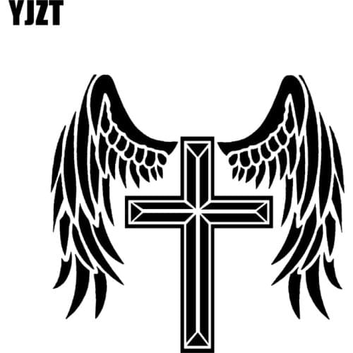 YJZT 14.1*13.3CM The Cross Angel Will Protect You Cool Design Car Sticker Vinyl Decal Black/Silver Covering The Body C20-1532