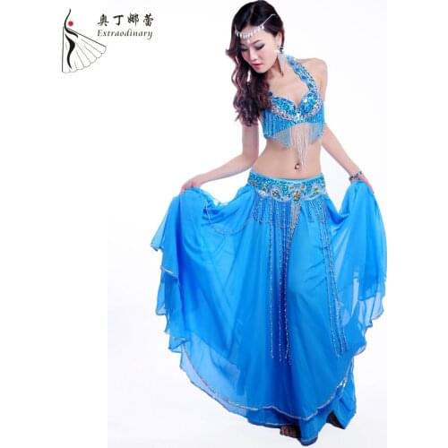 2018 New Style Belly Dance Costumes Sexy Senior Bra+long Skirt +waistband 3pcs Belly Dance Set Women Belly Dance Suits B-2509