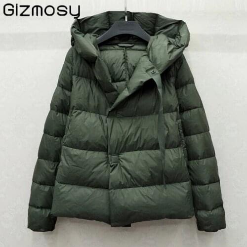 Gizmosy 2021 Winter Down Jacket Women Ultra Light 90% White Duck Down Coat Hooded Warm Long Sleeve Female Short Puffer Jacket