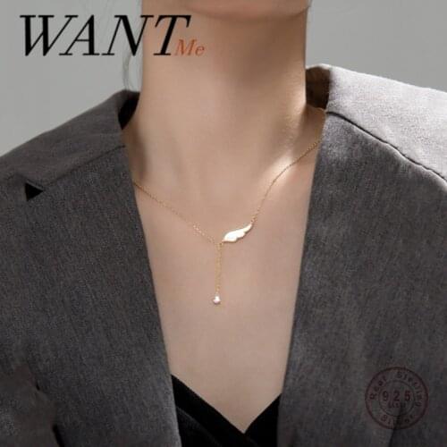 WANTME Fashion Korean Romantic Angel Wings Tassel Link Chain Necklace for Women Genuine 925 Sterling Silver Couple Jewelry Gift