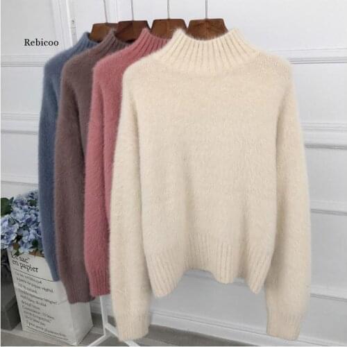 Winter Mink Cashmere Thick Sweater Women Jumper White Pull Femme Loose Pullover Knitted Fluffy Sweaters for Women Winter