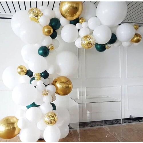 Gold and Pearl White Balloons Dark Green Balloon Garland Arch Kit Birthday Party Favor Supplies Retirement Wedding Decorations