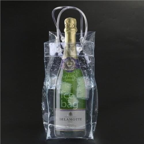 1pc Durable Clear Transparent PVC Champagne Wine Ice Pouch Cooler Bag with Handle