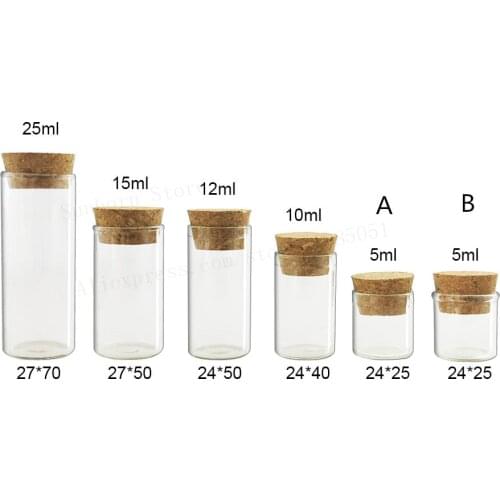 50pcs mini clear glass vial tube with cork stopper empty wishing glass bottle for test gift present 5ml 7ml 10ml 12ml 15ml 25ml